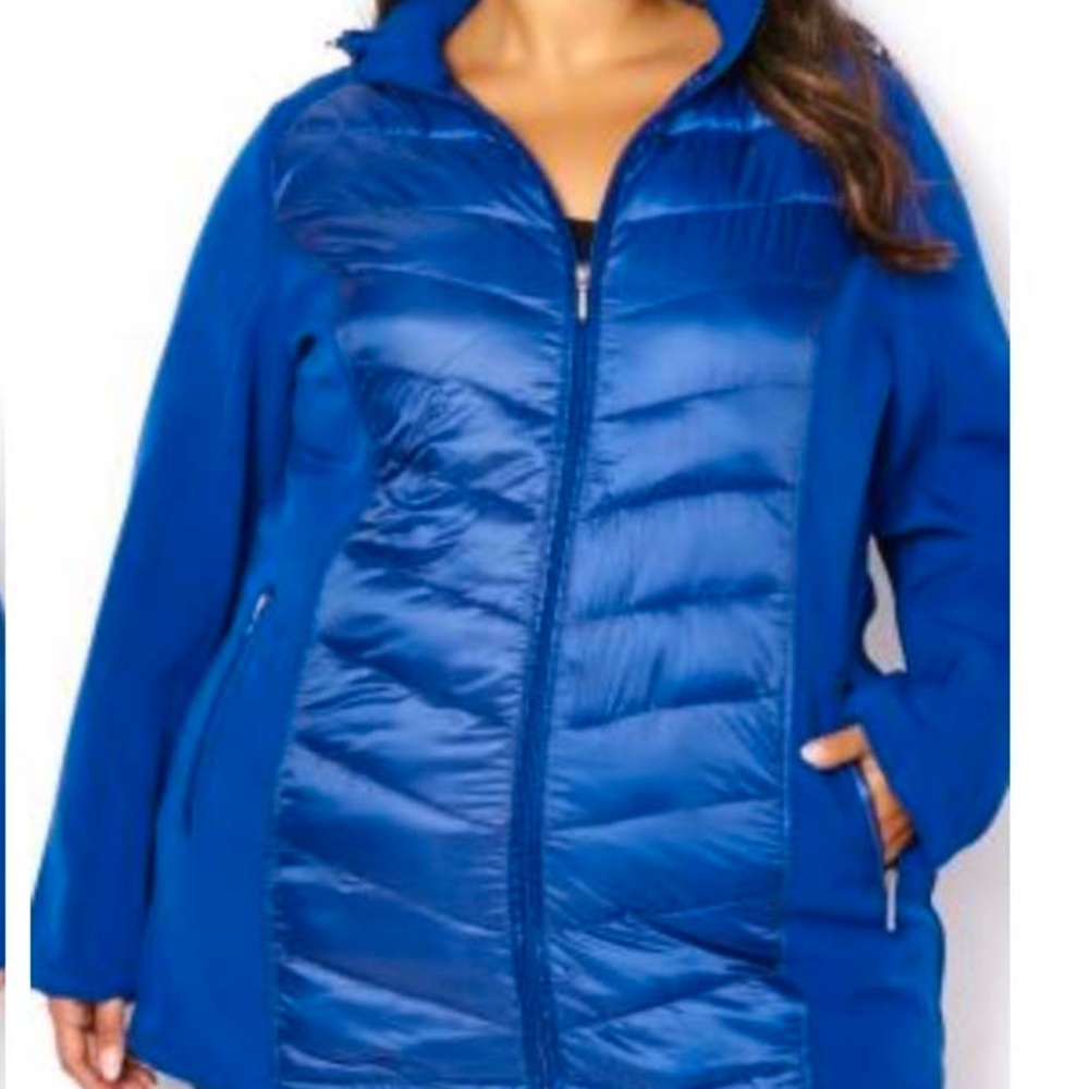 JACKET, SOFT SHELL, BLIZZARD BLUE, SZ 4X, POCKETS INSIDE & OUT, REMOVABLE HOOD,